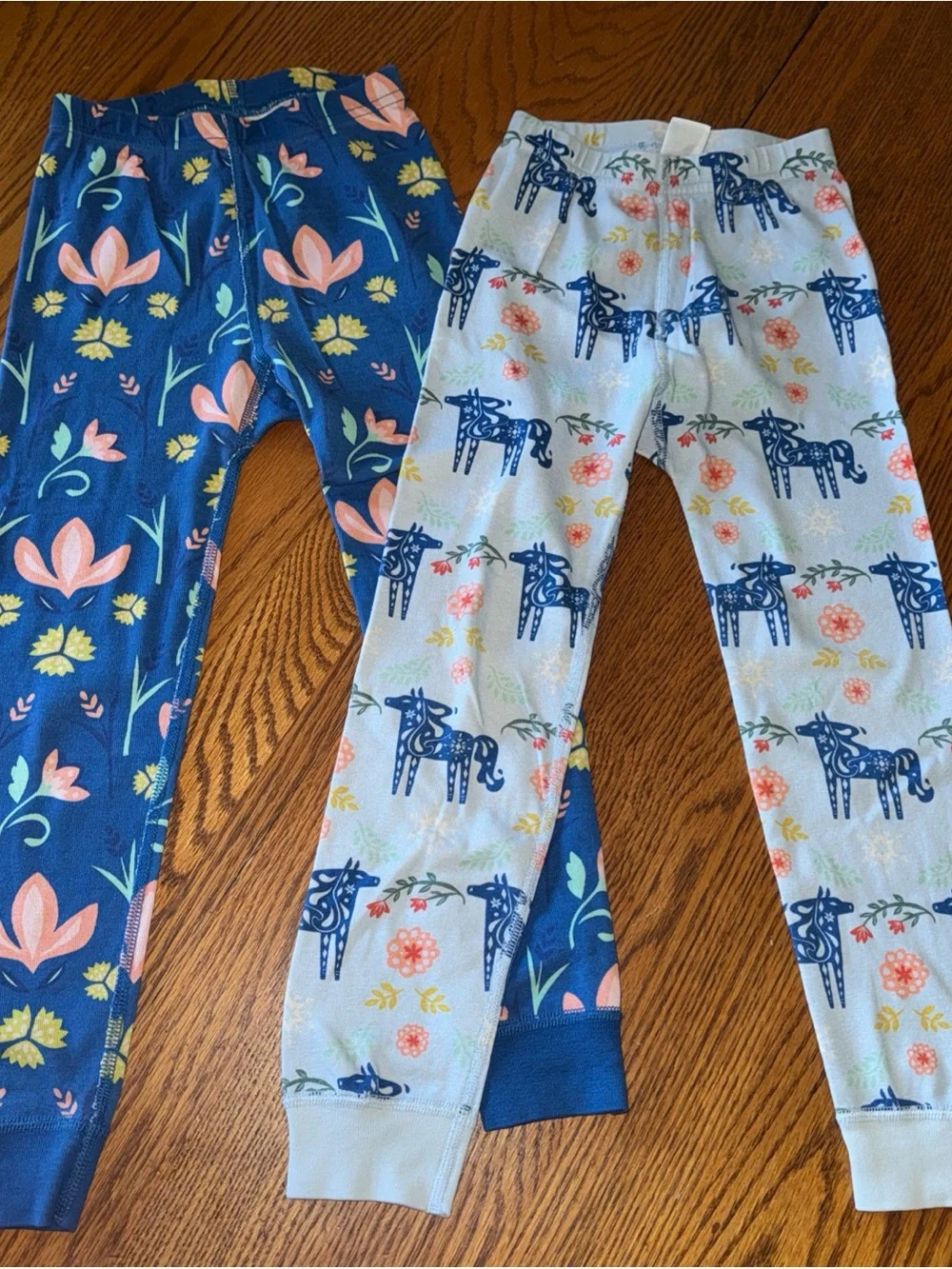 Disney Frozen Girls Floral & Horse Pajama Bottoms - Navy Blue, Light Blue, Pink